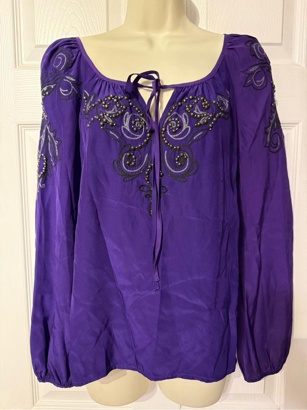 Nanette Lepore Cheyenne Silk Embellished Purple Blouse Top size 2